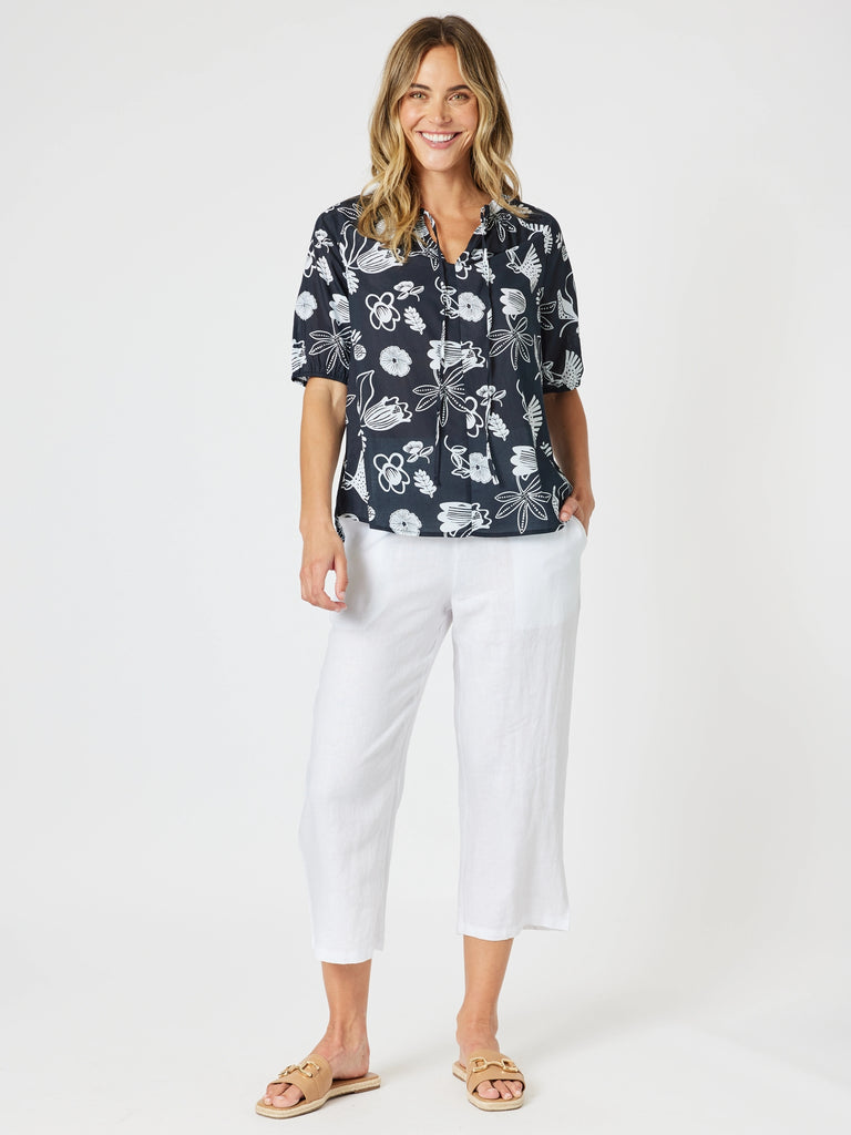 Palm Springs Floral Print Top - Navy/White rc&co