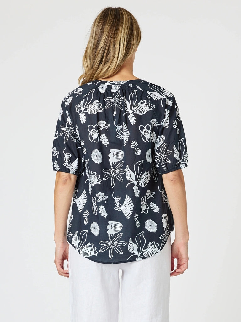 Palm Springs Floral Print Top - Navy/White rc&co