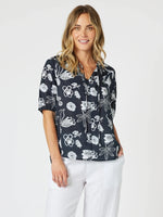 Palm Springs Floral Print Top - Navy/White