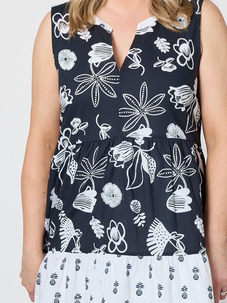 Palm Springs Floral Print Dress - Navy/White rc&co