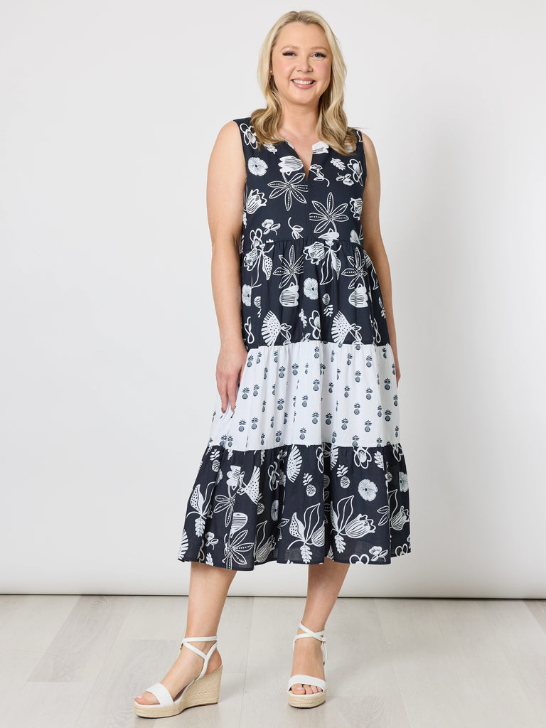 Palm Springs Floral Print Dress - Navy/White rc&co