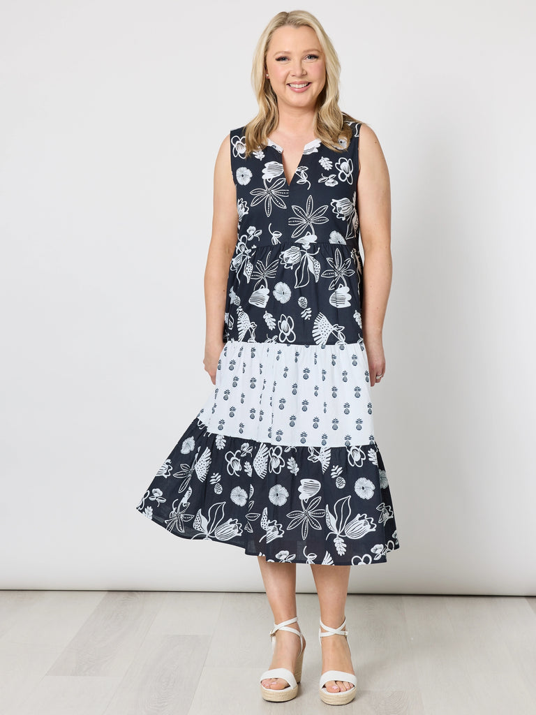 Palm Springs Floral Print Dress - Navy/White rc&co