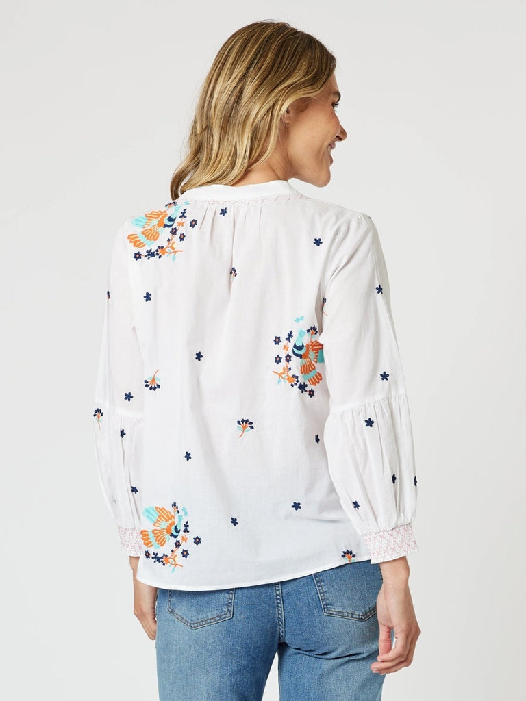 Birdie Embroidered Blouse - White Multi