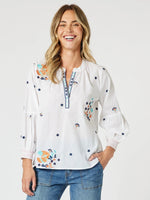 Birdie Embroidered Blouse - White Multi