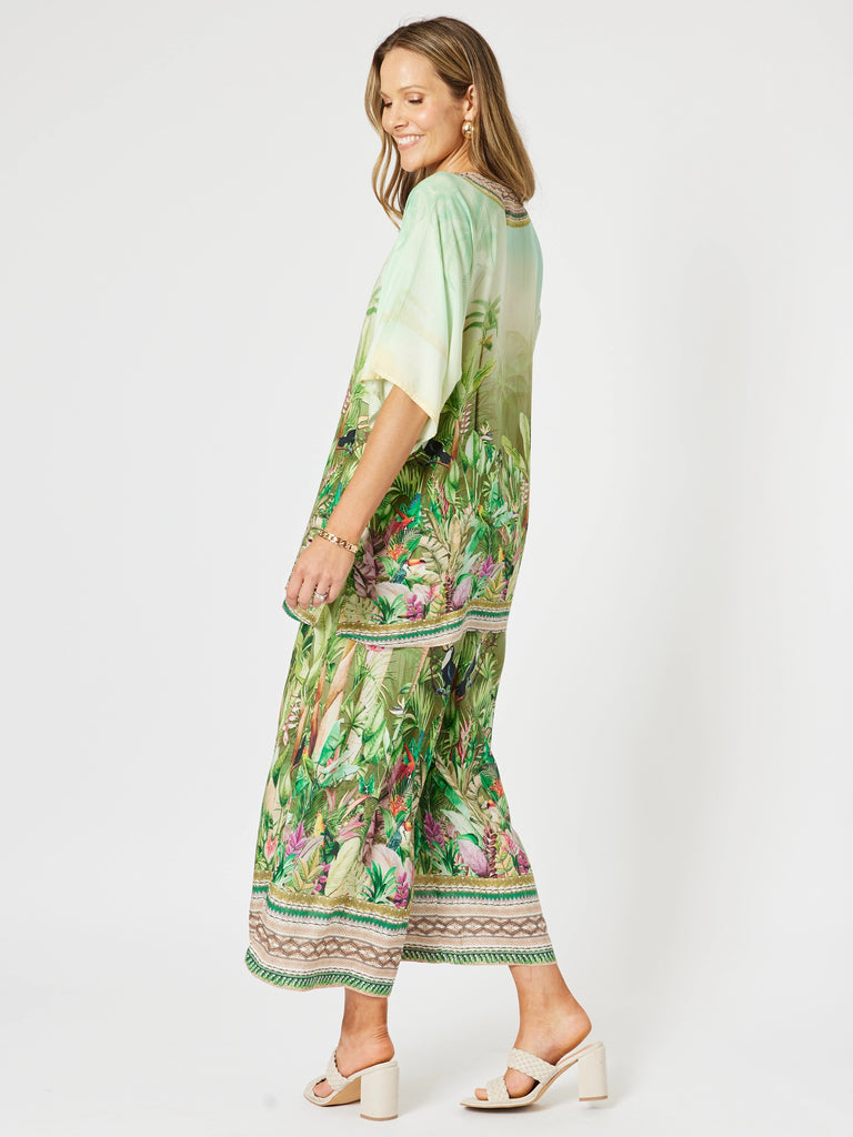 Toucan Print V Neck Top - Green rc&co