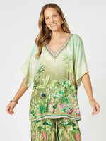 Toucan Print V Neck Top - Green