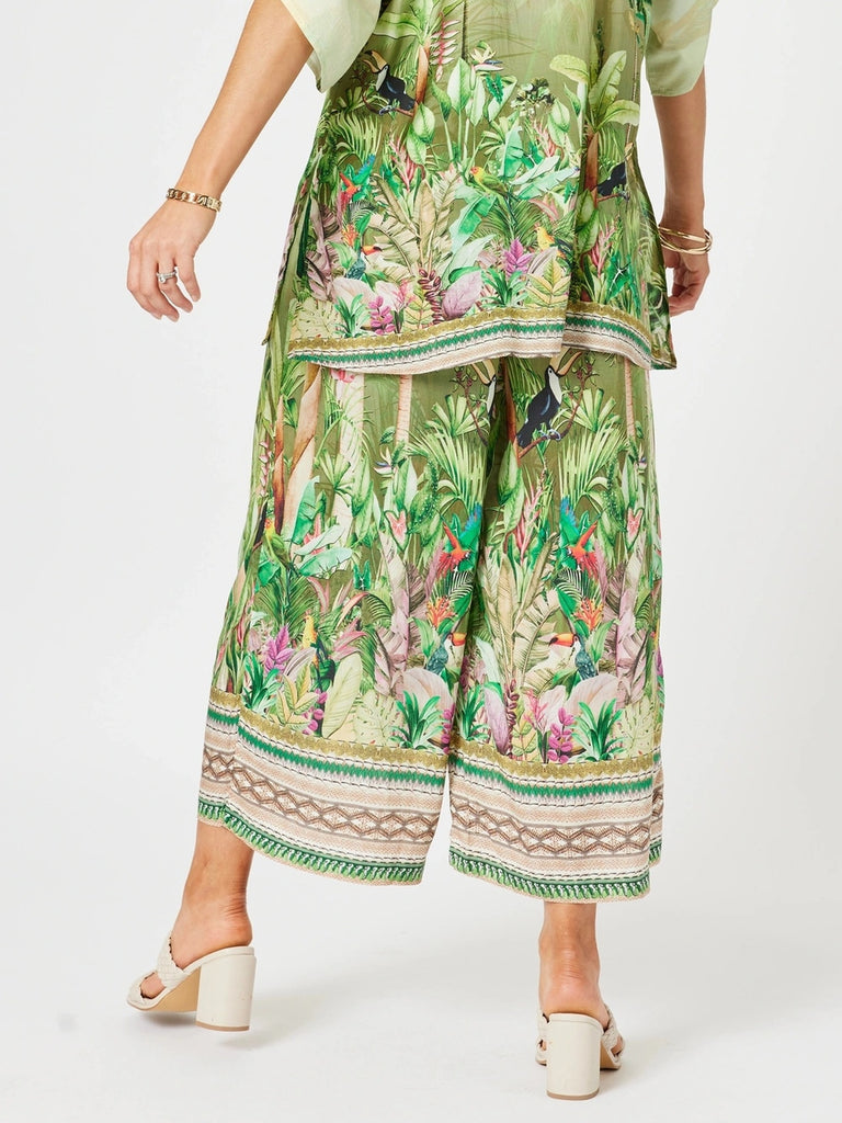 Toucan Print Wide Leg Pant - Green rc&co