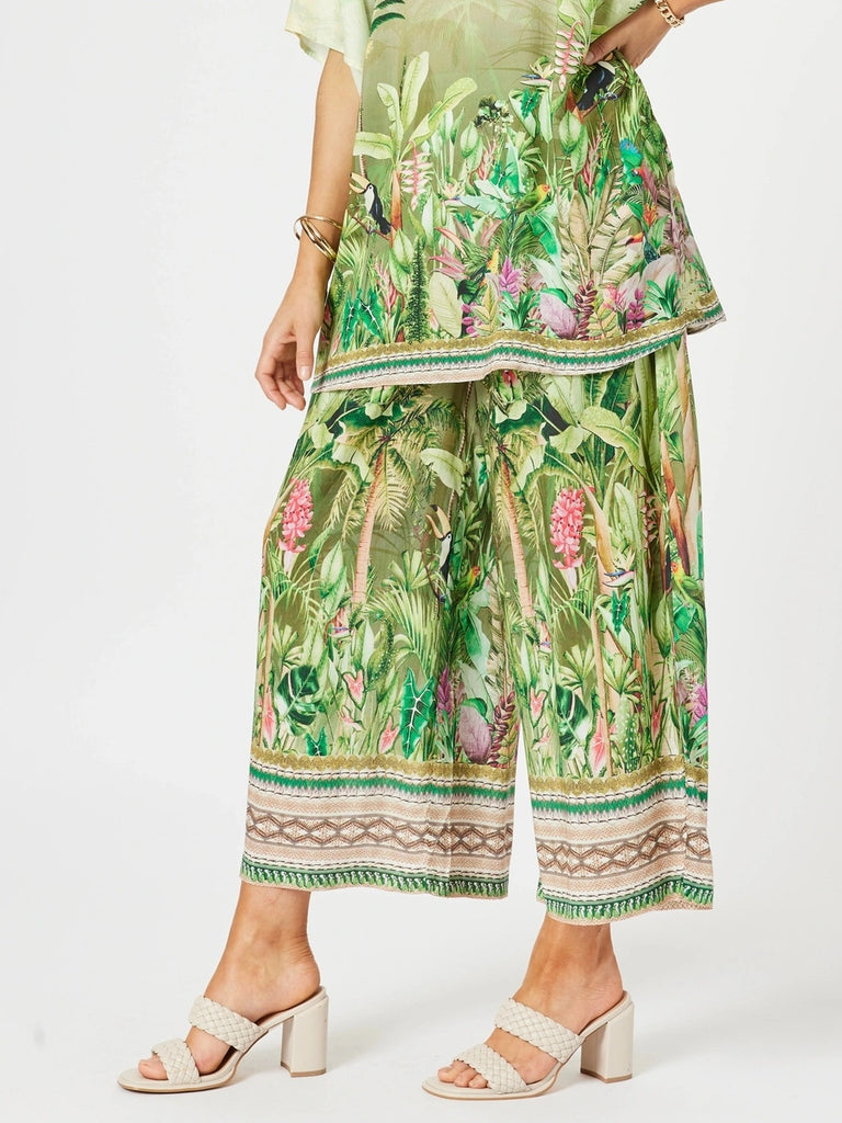 Toucan Print Wide Leg Pant - Green rc&co