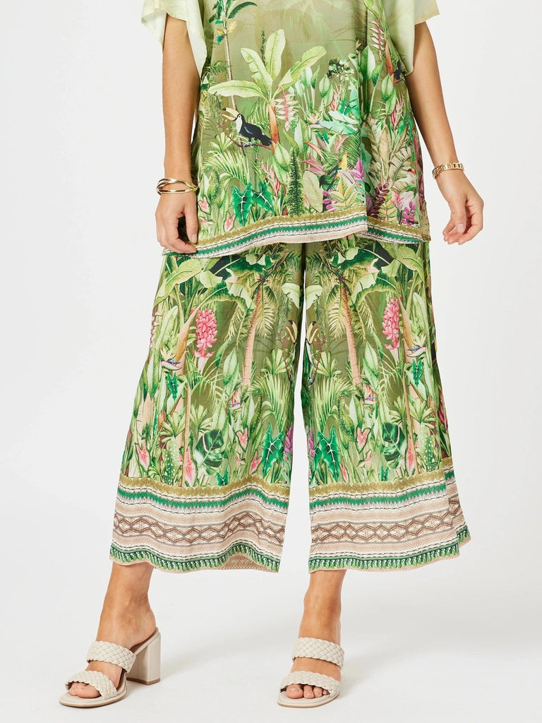 Toucan Print Wide Leg Pant - Green rc&co