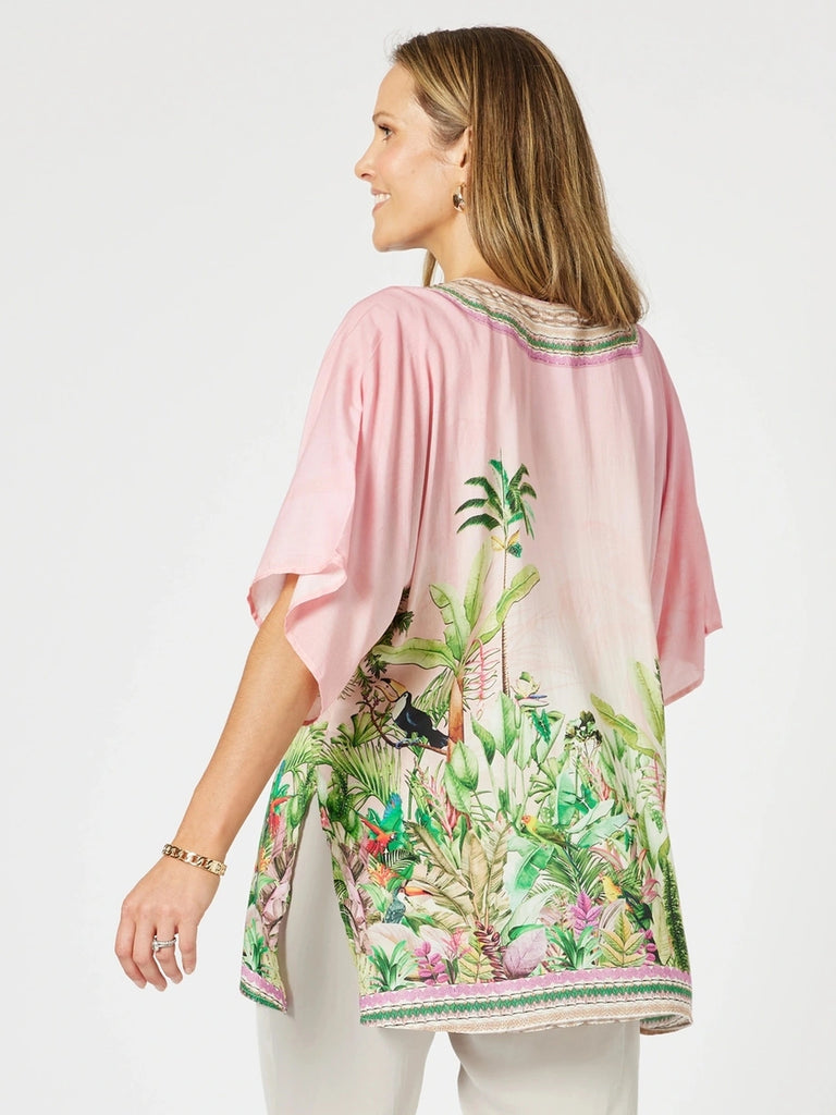 Toucan Print V Neck Top - Pink rc&co