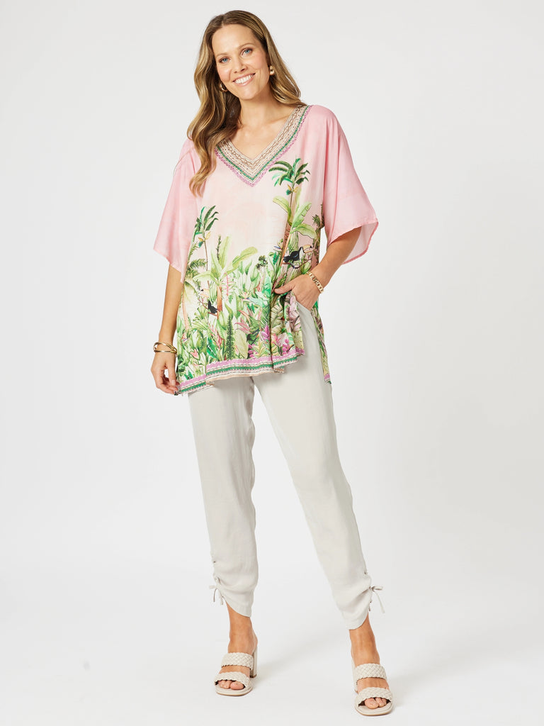 Toucan Print V Neck Top - Pink rc&co