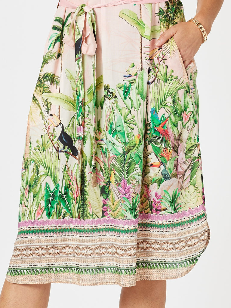 Toucan Print Ruffle Sleeve Dress - Pink rc&co