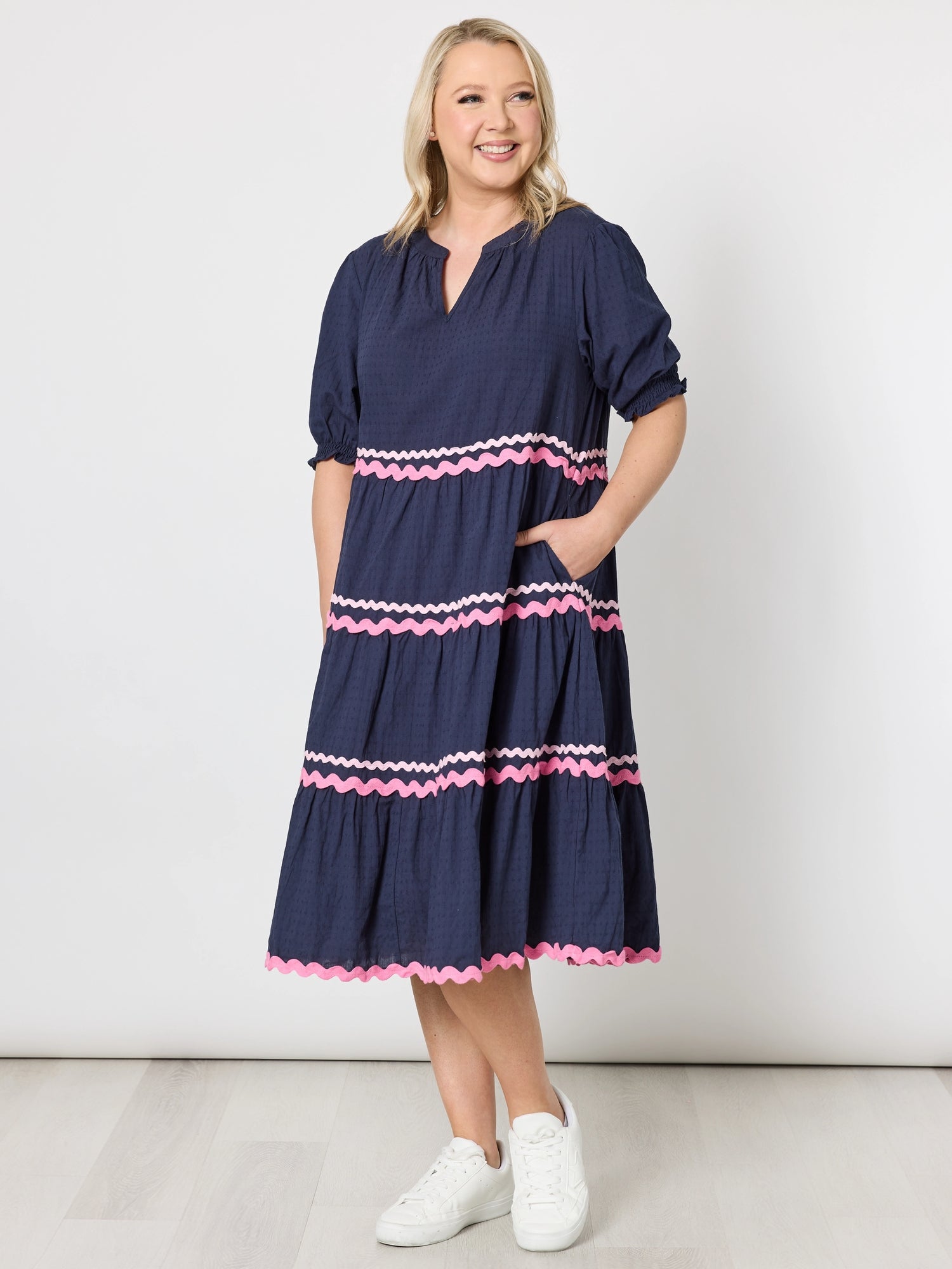 Ric Rac Tiered Dress - Navy – RC & Co