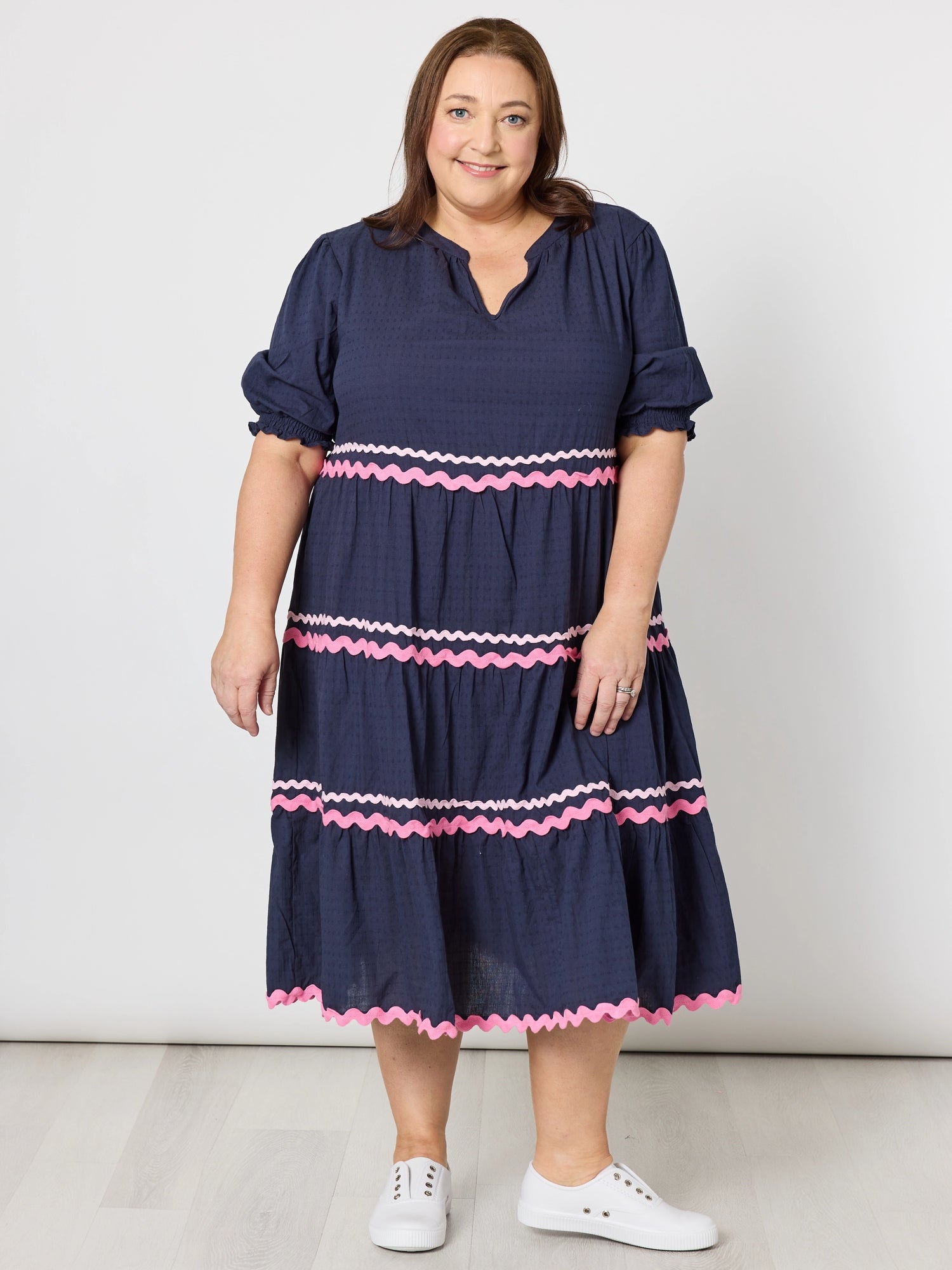 Ric Rac Tiered Dress - Navy – RC & Co