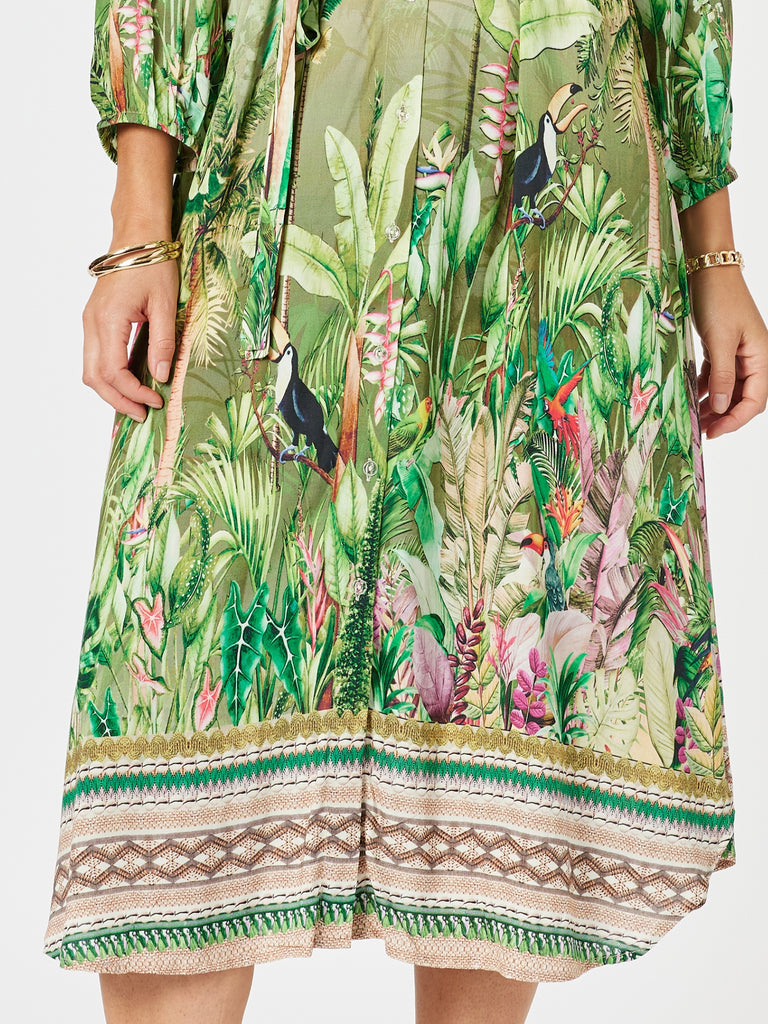 Toucan Multi Print Dress - Green Pink rc&co