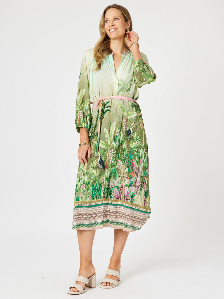 Toucan Multi Print Dress - Green Pink rc&co