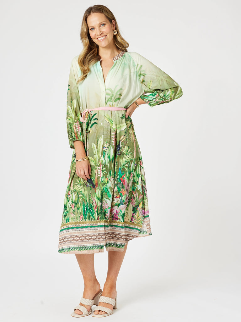 Toucan Multi Print Dress - Green Pink rc&co