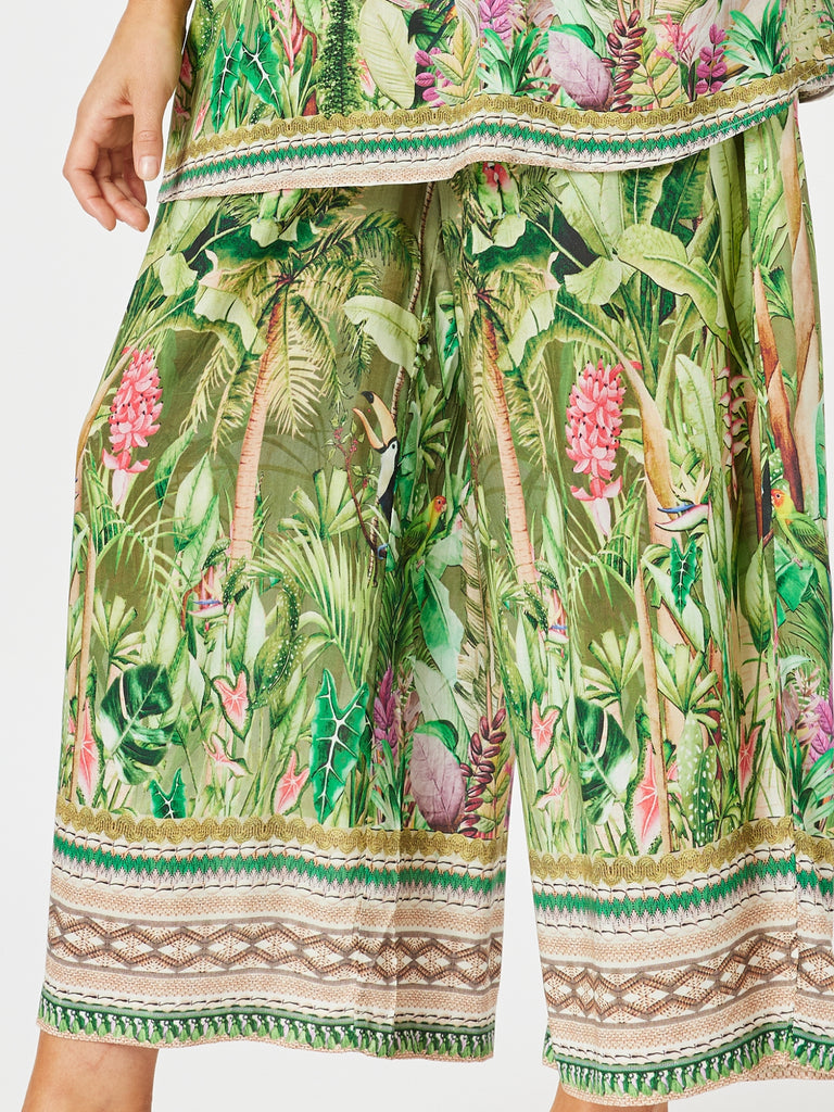 Toucan Print Wide Leg Pant - Green rc&co