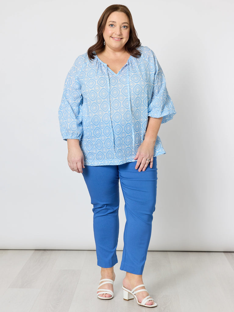  Mosaic Print Sheer Blouse - Blue rc&co