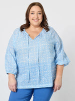 Mosaic Print Sheer Blouse - Blue