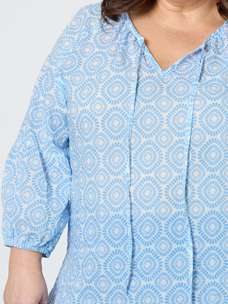  Mosaic Print Sheer Blouse - Blue rc&co