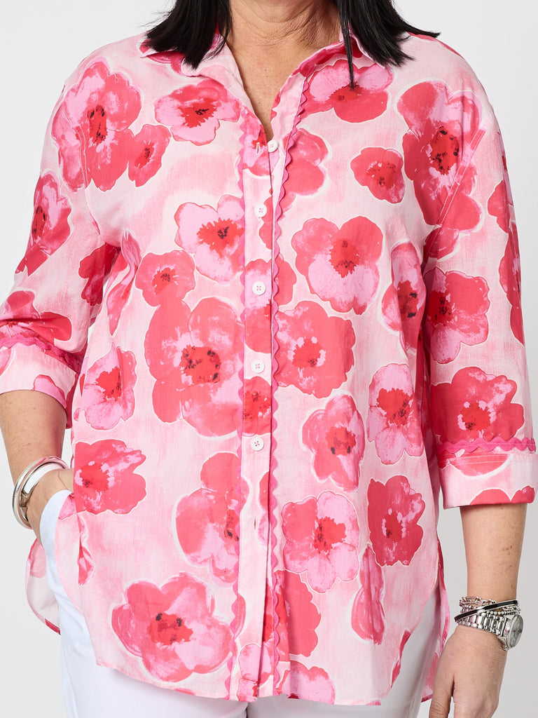 Pink Poppies Floral Print Shirt - Pink/Multi
