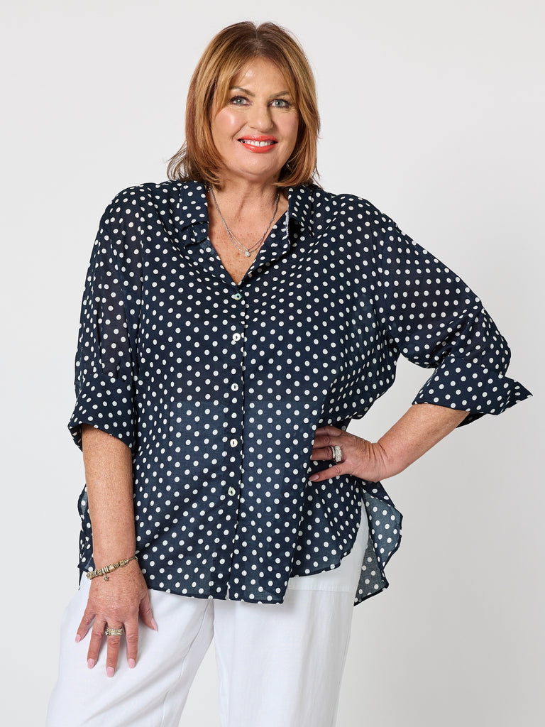 Get Spotty Print Sheer Shirt - Navy/White rc&co