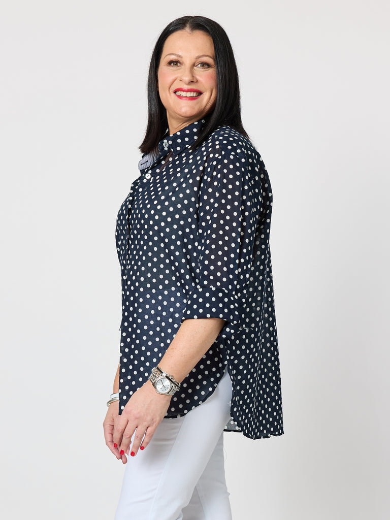 Get Spotty Print Sheer Shirt - Navy/White rc&co