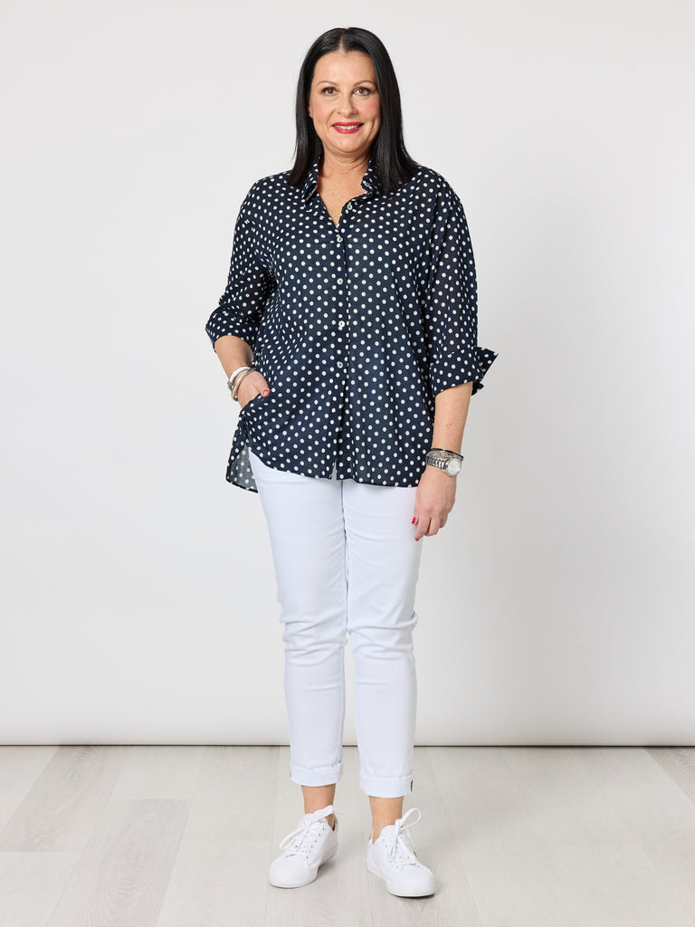 Get Spotty Print Sheer Shirt - Navy/White rc&co