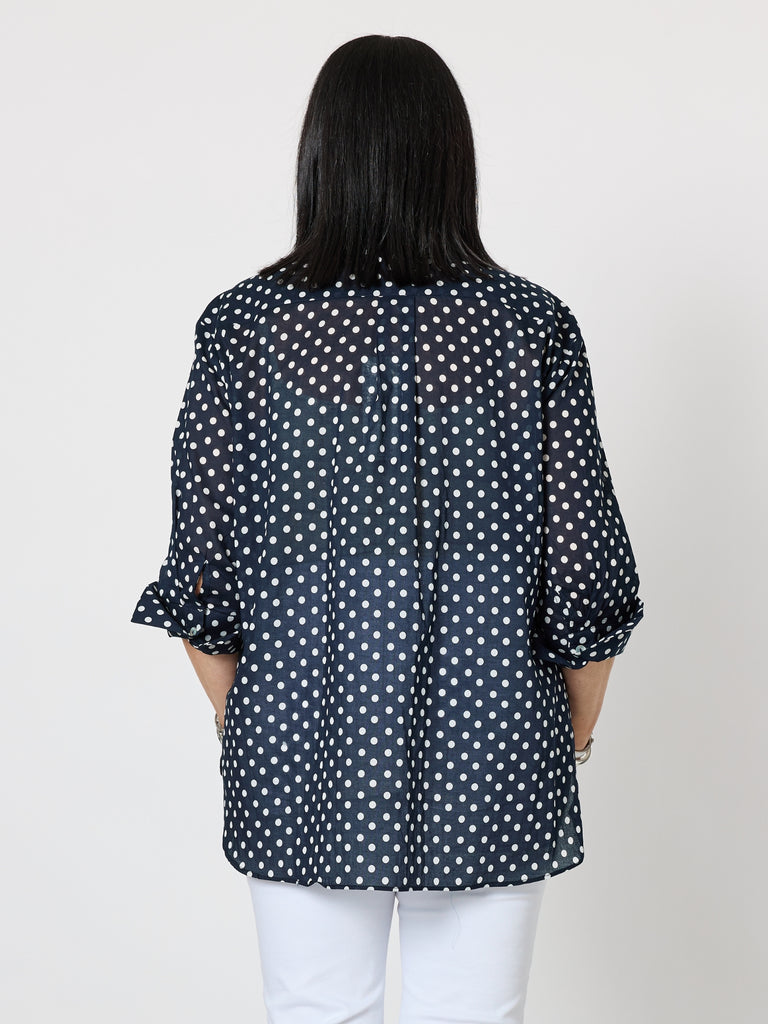 Get Spotty Print Sheer Shirt - Navy/White rc&co