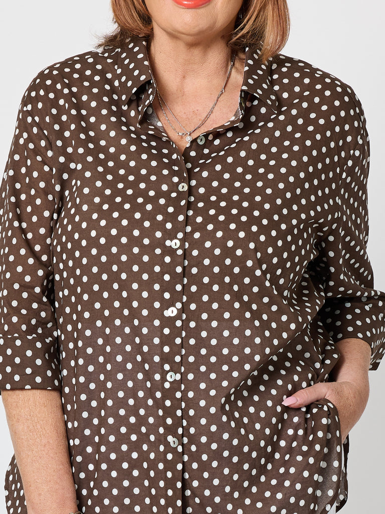 Get Spotty Print Sheer Shirt - Koko White rc&co