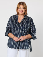 Get Spotty Print Sheer Shirt - Navy/White