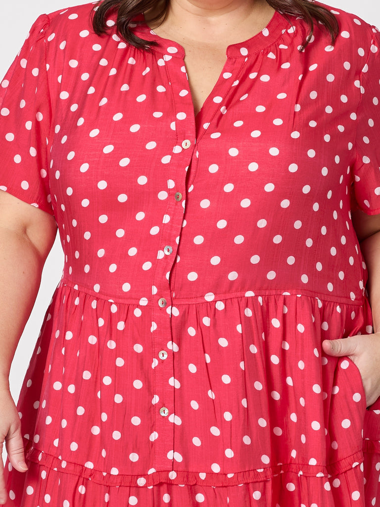 French Rose Spot Print Dress - Red/White RC&CO