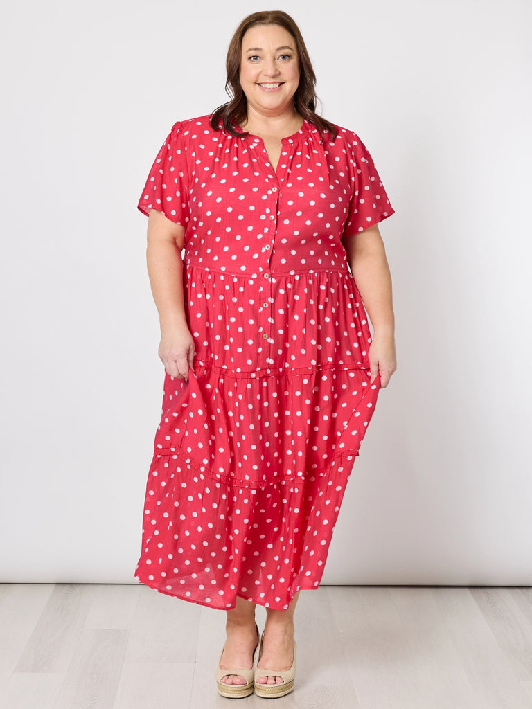 French Rose Spot Print Dress - Red/White RC&CO