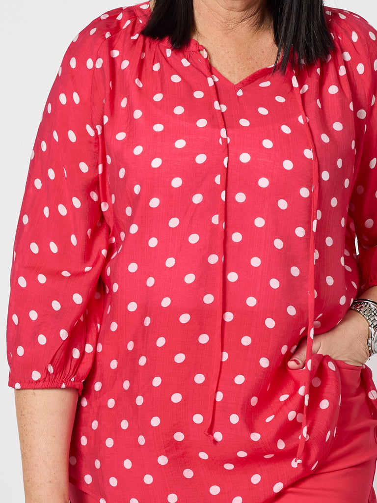 French Rose Spot Print Blouse - Red/White rc&co