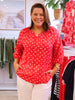 French Rose Spot Print Sheer Blouse - Red/White