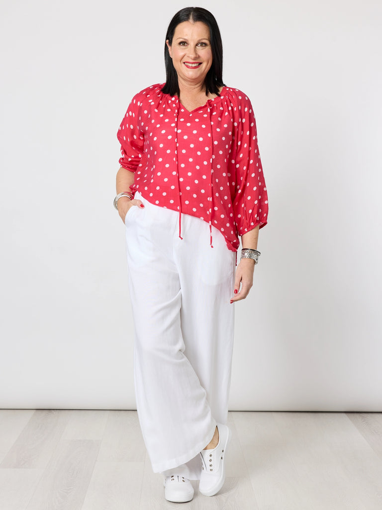French Rose Spot Print Blouse - Red/White rc&co