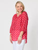 French Rose Spot Print Sheer Blouse - Red/White