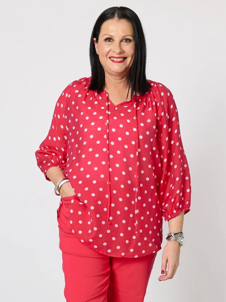 French Rose Spot Print Blouse - Red/White rc&co