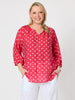 French Rose Spot Print Sheer Blouse - Red/White