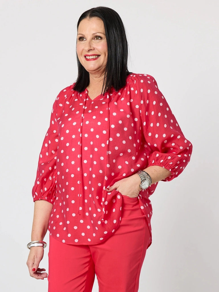 French Rose Spot Print Blouse - Red/White rc&co