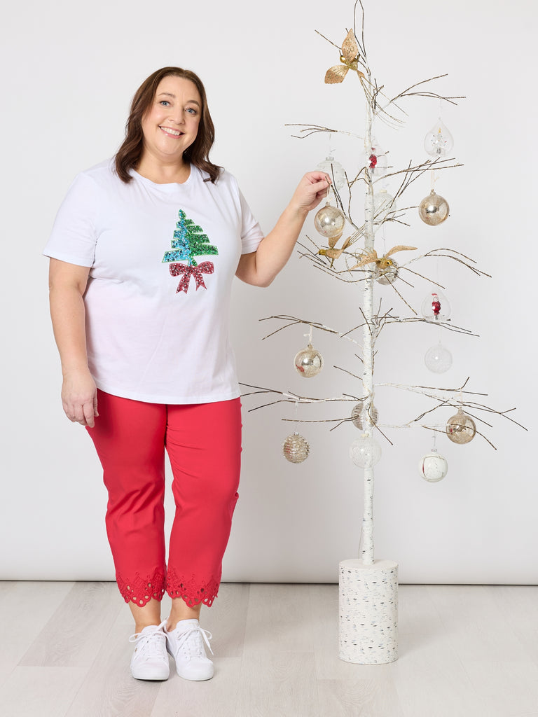 Sequin Xmas Tree Tee White Multi – RC Co - Main Image