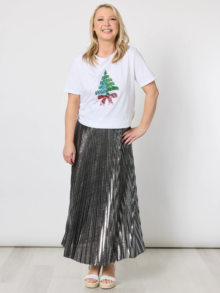 Shimmer Pleated Skirt - Silver rc&co