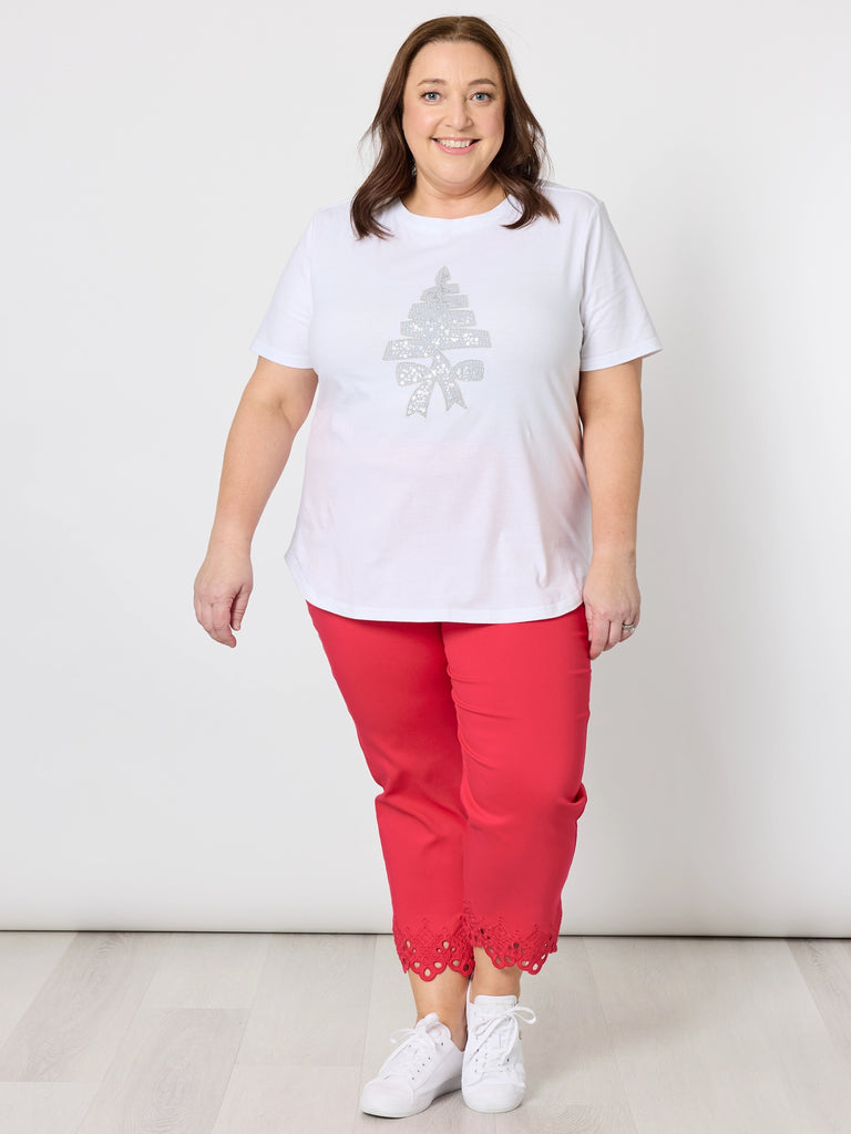 Sequin Xmas Tree Tee - White/Silver rc&co
