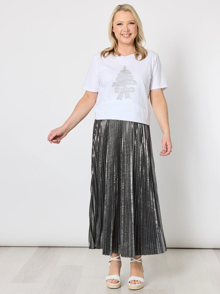 Shimmer Pleated Skirt - Silver rc&co