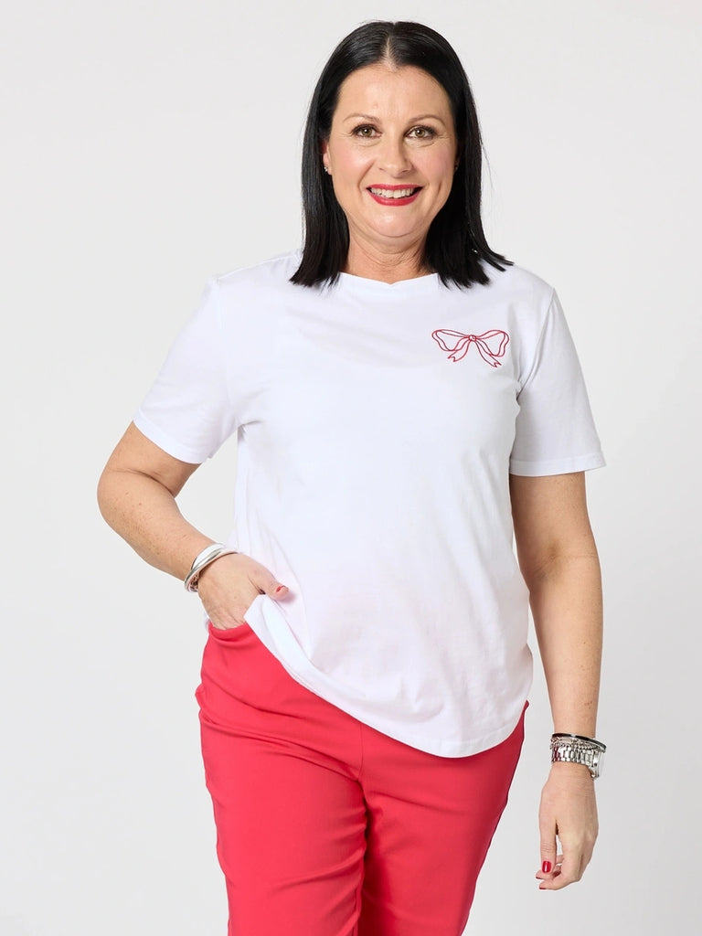 Embroidered Bow Tee - White rc&co