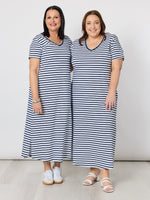 Gemma Stripe Print Dress - Navy/White