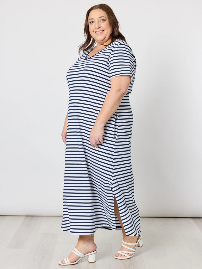 Gemma Stripe Print Dress - Navy/White rc&co