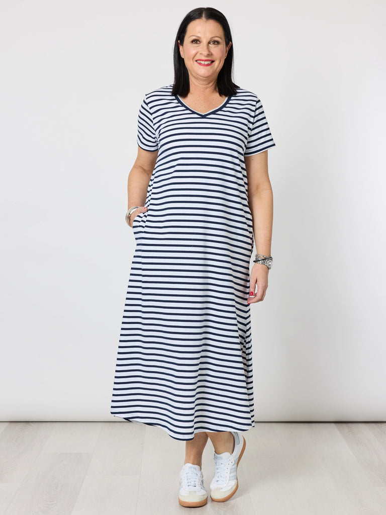 Gemma Stripe Print Dress - Navy/White rc&co