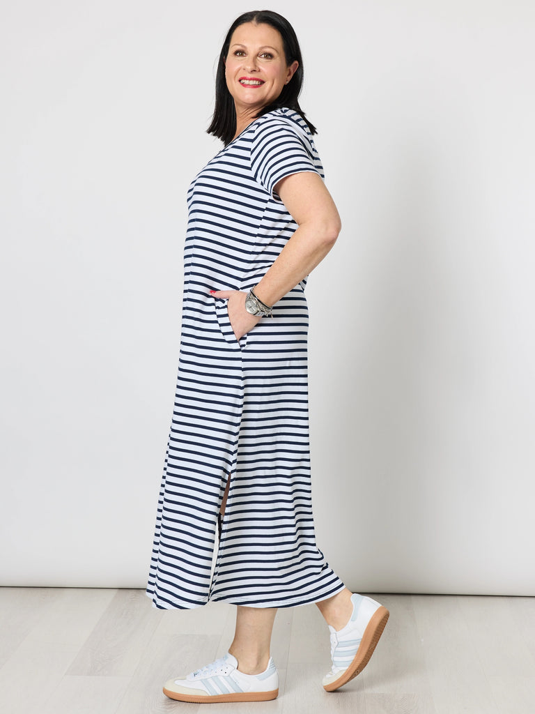 Gemma Stripe Print Dress - Navy/White rc&co